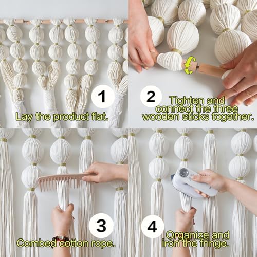 Macrame Wall Hanging Ball Boho Wall Decor Fiber Art Handmade 47"W*32"L - Image 2