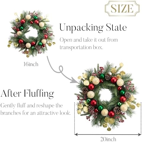 Valery Madelyn 20" Pre-Lit Christmas Wreath for Front Door with Light - Image 6