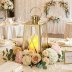 TRIROCKS Stainless Steel Decorative Lantern 12''H Metal Outdoor Candle Holder Hanging Candle Lantern with Tempered Glass for Christmas Home Wedding Living Room Parties Indoor Outdoor(Gold Trapezoid) by TRIROCKS