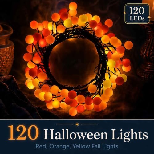 QBIS Halloween Lights, Orange Yellow Red, 120 Berry Cluster Lights,6.5ft - Image 2