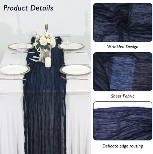 8 Pack Navy Blue Cheesecloth Table Runner 120 Inch Boho Wedding Decor - Image 3