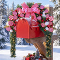Yinder 24" W Christmas Mailbox Wreath Swag with Red White Bow, LED Lights by Yinder