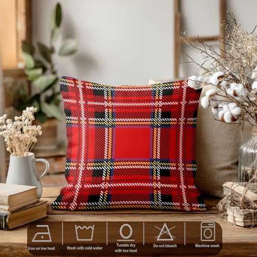Batmerry Tartan Plaid Throw Pillow Covers, Royal Stewart Tartan Classic Red Scottish Plaid Decorative Pillow Covers Digital Printing Blended for Couch Sofa Bed Invisible Zipper 24X24 in(Set of 2) - Image 3