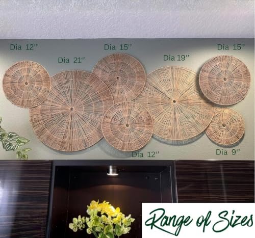 Extra Large 21 Inch boho woven basket wall decor set of 7 | hanging woven boho wall baskets decor set (21, 19, 15, 15, 12, 12, 9) | decorative wall baskets decor | wicker basket wall decor - Image 2