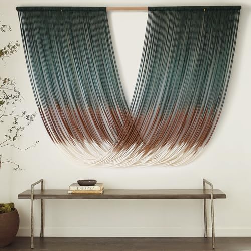 Macrame Wall Hanging Dip-Dye Green Boho Wall Decor Chic Fiber Yarn Wall Art Craftsmanship Bedroom Livingroom Nursery Apartment Home Decor 57" W x 35" L - Image 2