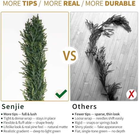 9FT Christmas Norfolk Pine Garland Deluxe Real Touch for Mantle Decor - Image 3