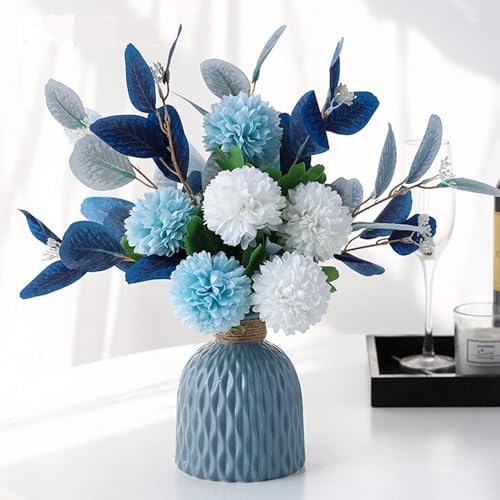 Artificial Flowers with Ceramic Vase Faux Hydrangea Flower Arrangements Table Centerpieces for Home Garden Party Wedding Decoration - Image 3