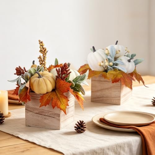 winemana Fall Decorations Artificial Pumpkin Gourd Berries Leaves, 2 Pack - Image 2