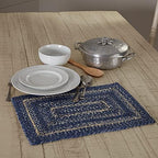 VHC Brands Farmhouse Great Falls Blue Table Placemat Blue White Jute Blend Rectangle Set of 2 12x18 Inches - Image 2