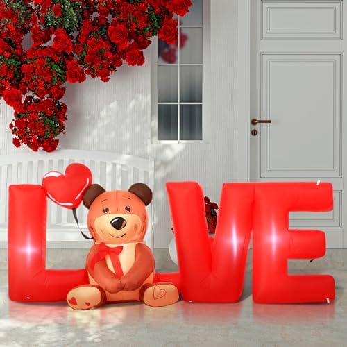 Shappy 9 FT Valentine Inflatable Love Bear, LED Lighted Outdoor Decor - Image 6