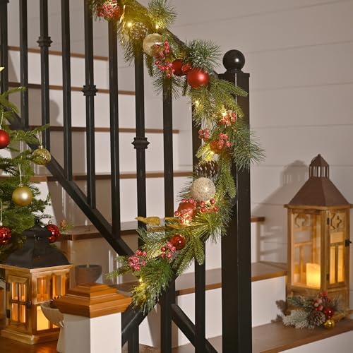 Valery Madelyn 6 Ft Christmas Garland with Lights for Mantle Red Gold - Image 5