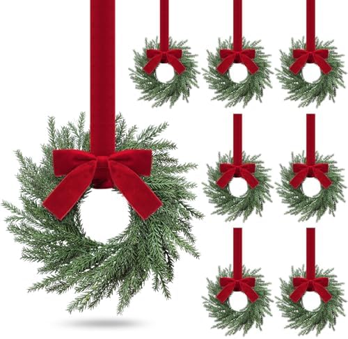 8 Pcs Christmas Small Norfolk Wreaths 12.6 Inch Xmas Pine Wreaths by Luinabio