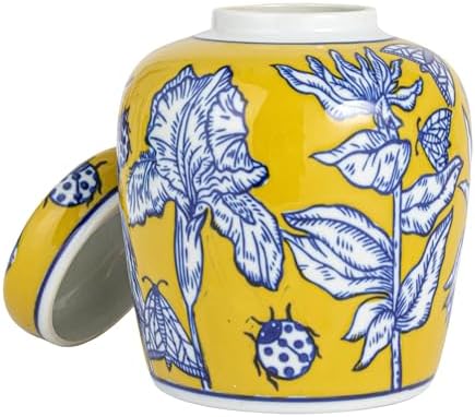 Creative Co-Op Decorative Small Ceramic Ginger Jar with Lid, Yellow - Image 4