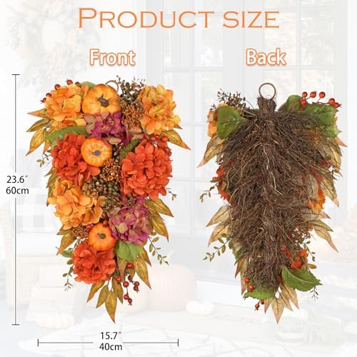 Artificial Pumpkin Harvest Teardrop Swag 23.6 Inch, Mini Fall Pumpkins - Image 2