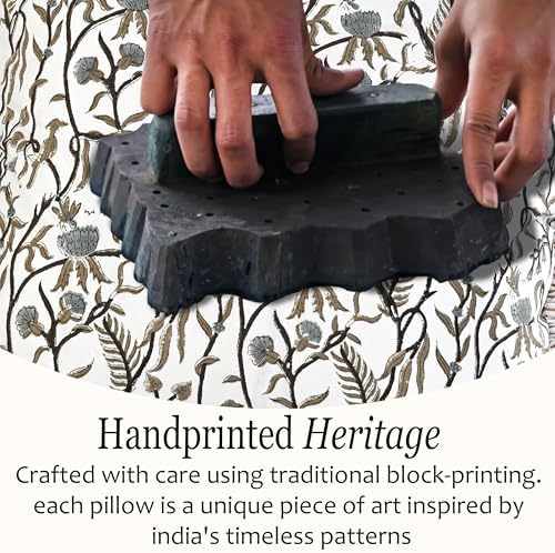 CPC Cocoa Vine Hand Block Print 100% Cotton Ruffle Throw Pillow Cover 24x24 inch with Hidden Zipper Decorative for Couch, Bed, Sofa, Farmhouse, Cottagecore Decor Gift Christmas Fall Thanksgiving - Image 5