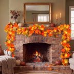 VIHOSE 2 Pack Fall Maple Leaves Thanksgiving Garland 11.5ft, Orange Green - Image 2