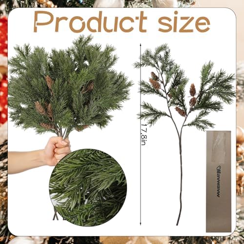 Wavwavw 6 Pcs Greenery Christmas Artificial Cedar Pine Stems, 25.5 Inch - Image 3
