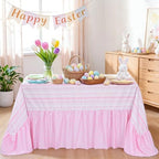 Easter Tablecloth Pink Rabbit Ruffle Table Cloth - 90 x 132 Inch Waterproof Tablecloths Rectangle Washable Polyester Bunny Flowers Table Cover for Birthday Wedding Dinner Picnic Party Decoration - Image 3