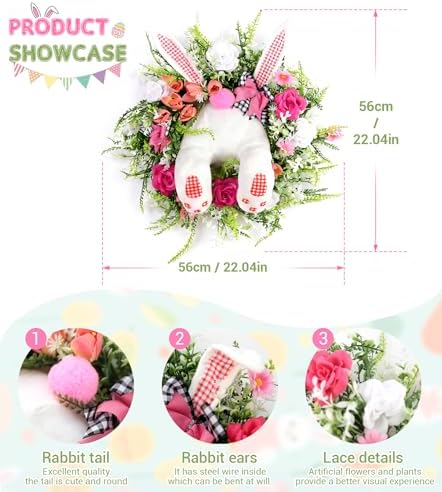 Easter Bunny Butt Wreath, Spring Door Decoration Kit, Colorful Ribbon and Floral Design, 18 x 15.8 Inches, Indoor Outdoor Welcome Sign - Image 7