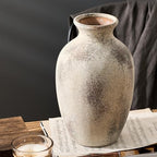 Large Ceramic Rustic Flower Vase, 10.43 Inch Tall Vintage Pottery Home Decor, Antique Farmhouse Terracotta Vase for Living Room, Table, Shelf, Mantel Decoration, Farmhouse - Natural Brown - Image 3