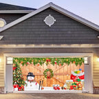 JarThenaAMCS Christmas Garage Door Banner Cover 7 x 16 Ft Xmas Tree Snowman Wood Texture Board Yard Sign Large Backdrop Photo Prop for Winter Indoor Outdoor Home Party Decor - Image 5