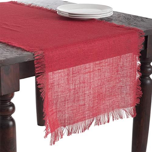 Fennco Styles Mari Sati Fringed Burlap Rectangular Red Table Runner 20" W x 70" L - 100% Jute Table Runner for Everyday Use, Banquets, Family Dinner, Special Events and Home Décor by FenncoStyles