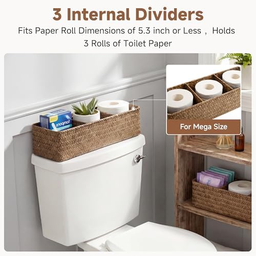 StorageWorks Toilet Paper Basket with Lid, Back of Toilet Baskets, Seagrass - Image 3