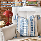 AmHoo Set of 2 Chenille Striped Textured Boho Throw Pillow Covers Aesthetic with Tassels Woven Decorative Pillow Case for Couch Bed Sofa Bedroom Modern Funky 18 x 18-Inch Sky Blue - Image 4