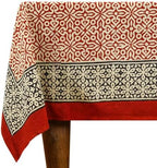 60x90 Inches Rectangle Hand Block Printed Cotton Tablecloth, Red Black Floral Table Cloths Washable, Indian Table Linen for Halloween Christmas Outdoor Thanksgiving Gifts Home Decor Dinning Outdoor by HomeSpunCrafts