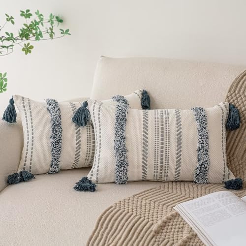 BUIOVBEY Boho Throw Pillow Covers Woven Tufted Pillow Cases with Tassels by BUIOVBEY