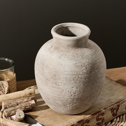 Vanselia Ceramic Flower Vase Home Decor - Farmhouse Table Vases Rustic Vintage Living Room Kitchen Bedroom Decorations for House Book Shelf Office Coffee Desk Dining Fireplace (7.4" Retro) - Image 4