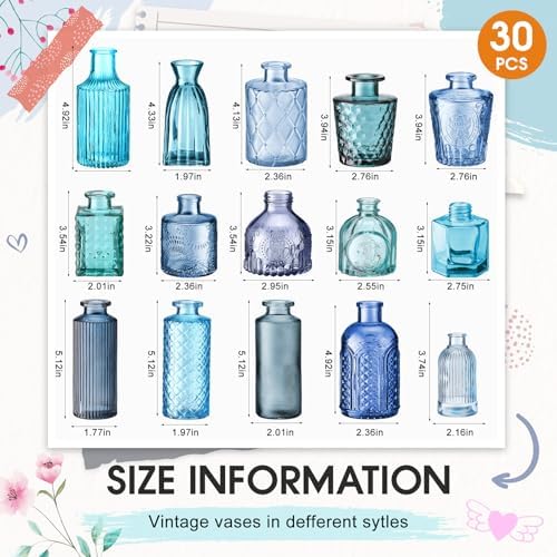 Yaomiao 30 Pcs Glass Bud Vases Centerpieces, Blue Series - Image 2