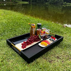 14x20 Inches Black Faux Leather Wrappen Wood Serving Tray with Metal Handles for Various Occasions, Ottoman, Home Decor Decorative, Living Room, Coffee Table Organizer, Serving Breakfast On Bed - Image 5