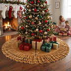 Hollowfly 48 Inch Ruffled Velvet Christmas Tree Skirts Gold Tree Skirt - Image 6