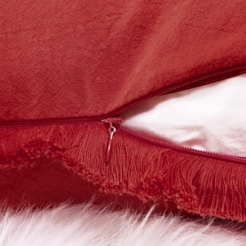 ZWJD Red Pillow Covers 22x22 Set of 2 Throw Pillows with Fringe, Chic Cotton Decorative Square Cushion Covers for Sofa, Couch, Bed, Living Room, Farmhouse, Boho Decor - Image 5