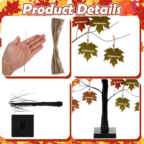 Briwooody 24” Thanksgiving Tree with I am Thankful for Leaves Kit Seasonal Holiday Decoration with Writing Pen Hemp Rope DIY Fall Decorations for Autumn Desktop Thanksgiving Party Gift - Image 3