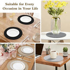 Round Placemats Set of 6 with Holder, Cotton Rope Woven Place Mats, Hot Pads for Kitchen, Heat Resistant Table Mats, 13 Inch Farmhouse Washable Braided Placemat for Kitchen Decor (Black) - Image 6