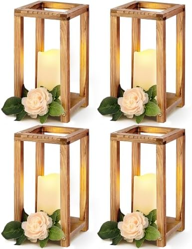 Huquary 8 Pcs Wooden Wedding Lantern Centerpiece for Table Decor, Brown by Huquary