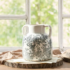 Ceramic Vase with Handles, Vintage Utensil Holder, Flower Decorative Vase Chinoiserie Decor Rustic Farmhouse Retro Floral Vases for Table Bookshelf Mantel Kitchen Living Room Office - 6.7” Gray 017 - Image 4
