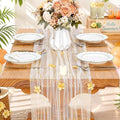 Fanqisi Beige Pearl Table Runner Floral Tulle Gauze Runner 10FT 4 Pack by Fanqisi