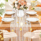 Fanqisi Beige Pearl Table Runner Floral Tulle Gauze Runner 10FT 4 Pack by Fanqisi