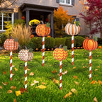 6 Pcs Fall Pumpkin Metal Garden Stakes 17.4" Outdoor Pumpkins - Image 2