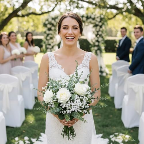 Mixed Eucalyptus Leaves Stems Bulk Artificial Silver Dollar Leaves Picks Dried Eucalyptus Bundle Faux Spray for Wedding Vase Bouquet Decor (120, Green/White) - Image 3