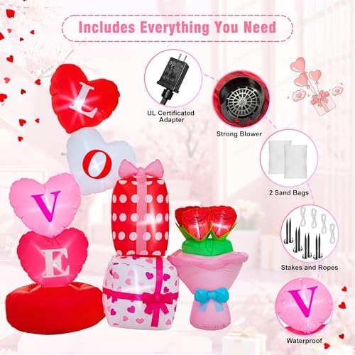 Valentine Inflatables Outdoor Decorations 6 FT Valentine's Day Inflatable Love Gift Box Bouquet Blow Up Decor with LED Lights for Yard,Lawn,Garden Romantic Gifts - Image 3