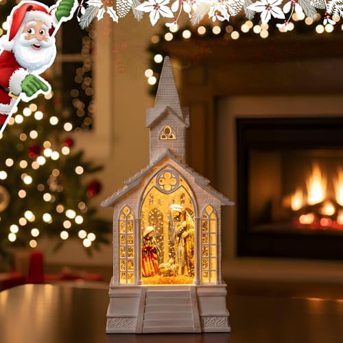 Christmas Snow Globes Church Nativity Water Lantern,Silent Night Music, Holiday Decorations Gifts for Family Children or Friends - Image 6