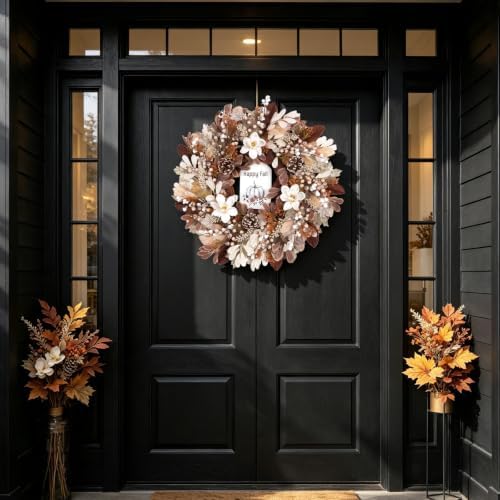 24 Inch Fall Wreath Magnolia Pinecones Farmhouse for Front Door - Image 7