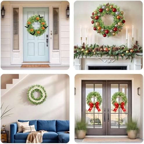 20IN Artificial Boxwood Wreaths for Front Door,Spring Summer All Season Wreath,Green Wreath Suitable for Wall、Door、Farmhouse 、Indoor、Outdoor Decor - Image 5