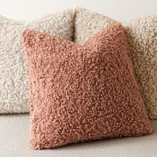 Foindtower Decorative Fuzzy Faux Fur Throw Pillow Covers 18x18 Dusty Pink - Image 4