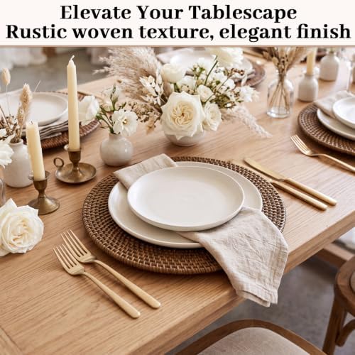 6 Pack 13" Rattan Charger Plate, Brick Brown, Classic - Image 6