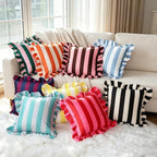vctops Ruffle Square Throw Pillow Covers Boho Pink and Red Striped Decorative Pillowcases Set of 2, Soft Velvet Accent Cushion Cover Cases for Sofa Bed Living Room Decor (Green Grey,18"x18") - Image 6